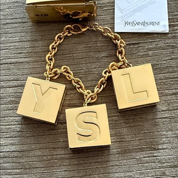 RARE YSL Yves Saint Laurent COUTURE Gold Charm Bracelet - Picture 2 of 10